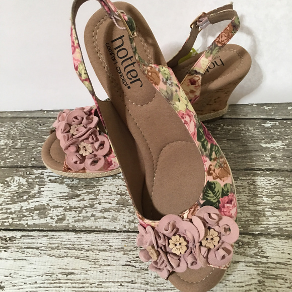 - Hotter ~ PINK FLORAL ~ CORK Wedge Heels~ Sz 6.5 - Picture 7 of 7